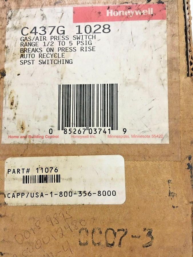 Honeywell,C437G 1028,Gas/Air Pressure Switch