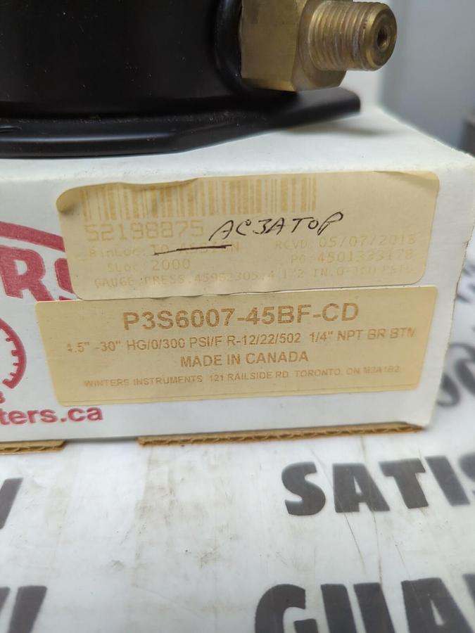 WINTERS,P3S6007-45BF-CD,4.5 INCH-30 INCH HG/0/300 PSI/F R-12/22/502 1/4 IN NPT