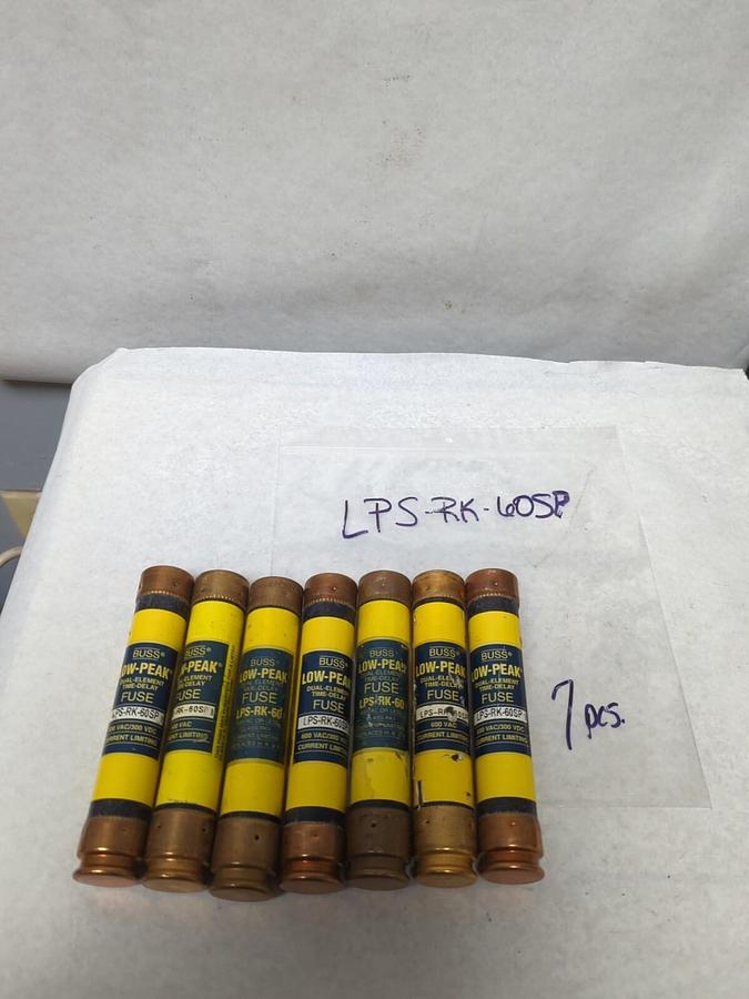 Used COOPER BUSSMANN,LPS-RK-60SP,LOW-PEAK 60 AMP FUSE LOT OF 7 FUSES