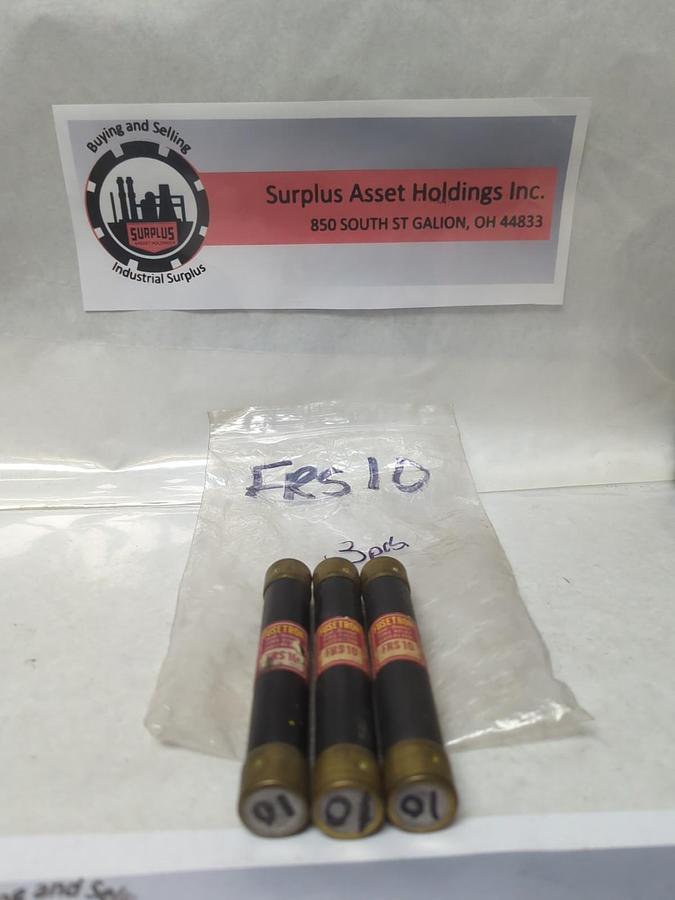 Used COOPER BUSSMANN,FRS-10,FUSETRON 10 AMP FUSE LOT OF 3 PRE-OWNED