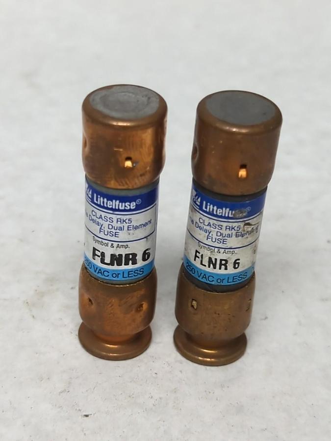 Used LITTELFUSE,FLNR6,CLASS RK5 FUSE 6 AMP LOT OF 2 PRE-OWNED