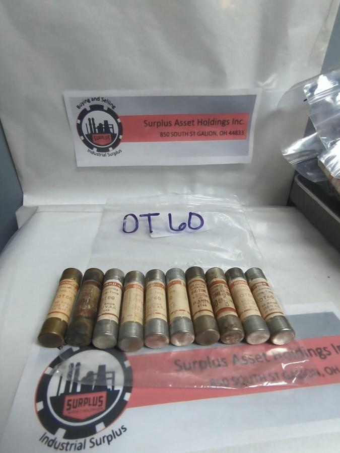 Used GOULD SHAWMUT,OT60,ONE-TIME FUSE 60 AMP LOT OF 10 PRE-OWNED