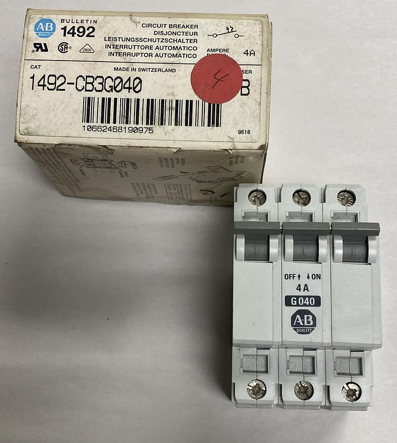 Allen-Bradley,1492-CB3G040,Ser B Circuit Breaker 4Amp 3 Pole NOS