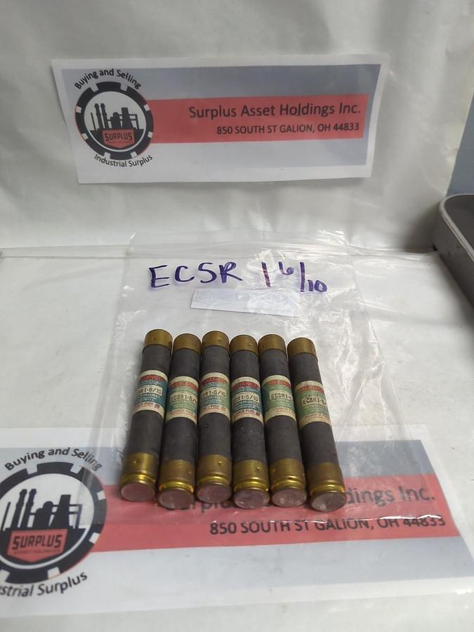 Used RELIANCE,ECSR-1-6/10,TIME DELAY 1-6/10 AMP FUSE LOT OF 6 PRE-OWNED