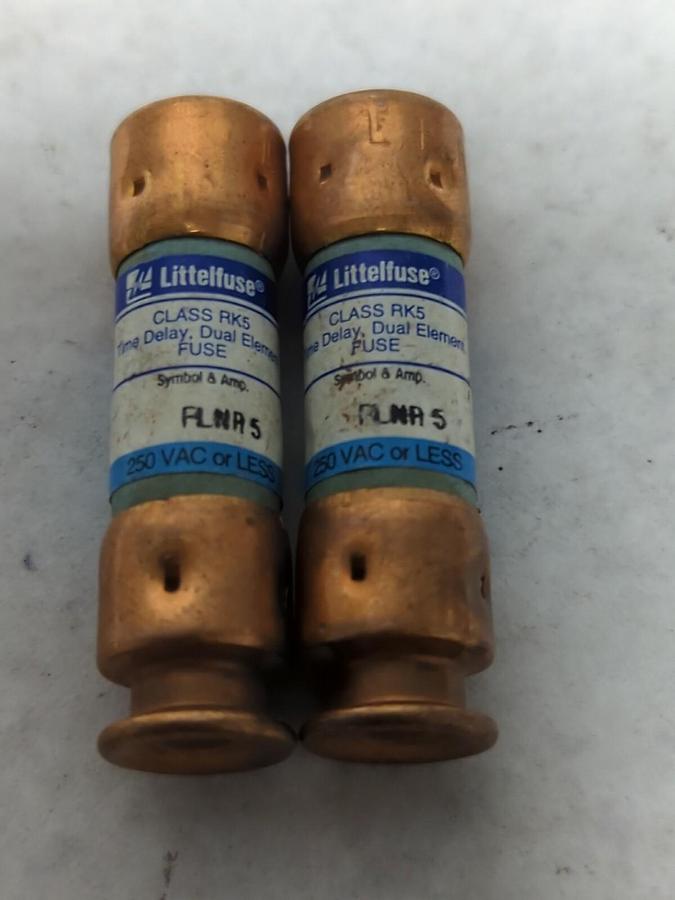 Used LITTELFUSE,FLNR5,CLASS RK5 FUSE 5 AMP LOT OF 2 PRE-OWNED