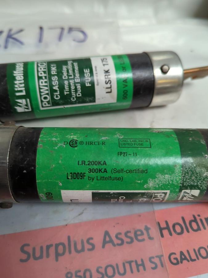 Used LITTELFUSE,LLSRK175,POWR-GARD 175 AMP FUSE LOT OF 2 PRE-OWNED