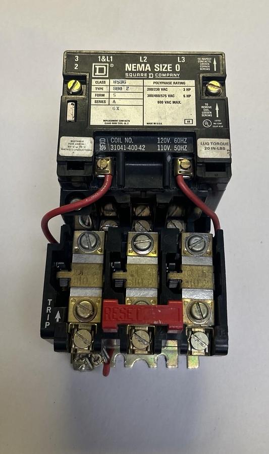Used SQUARE D,8536SB02,MAGNETIC MOTOR STARTER SIZE 0