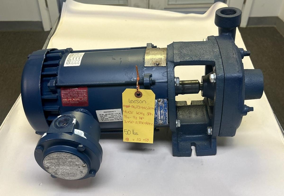 Used LEESON,A6T34XC21H,CENTRIFUGAL PUMP 3/4HP 460V 3450RPM 3PH 56C FRAME