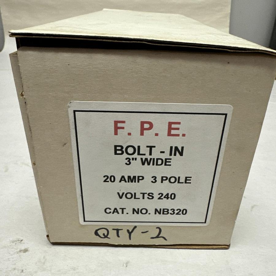 Used F.P.E.,NB320,20AMP 3 Pole 240VAC Circuit Breaker LOT of 2