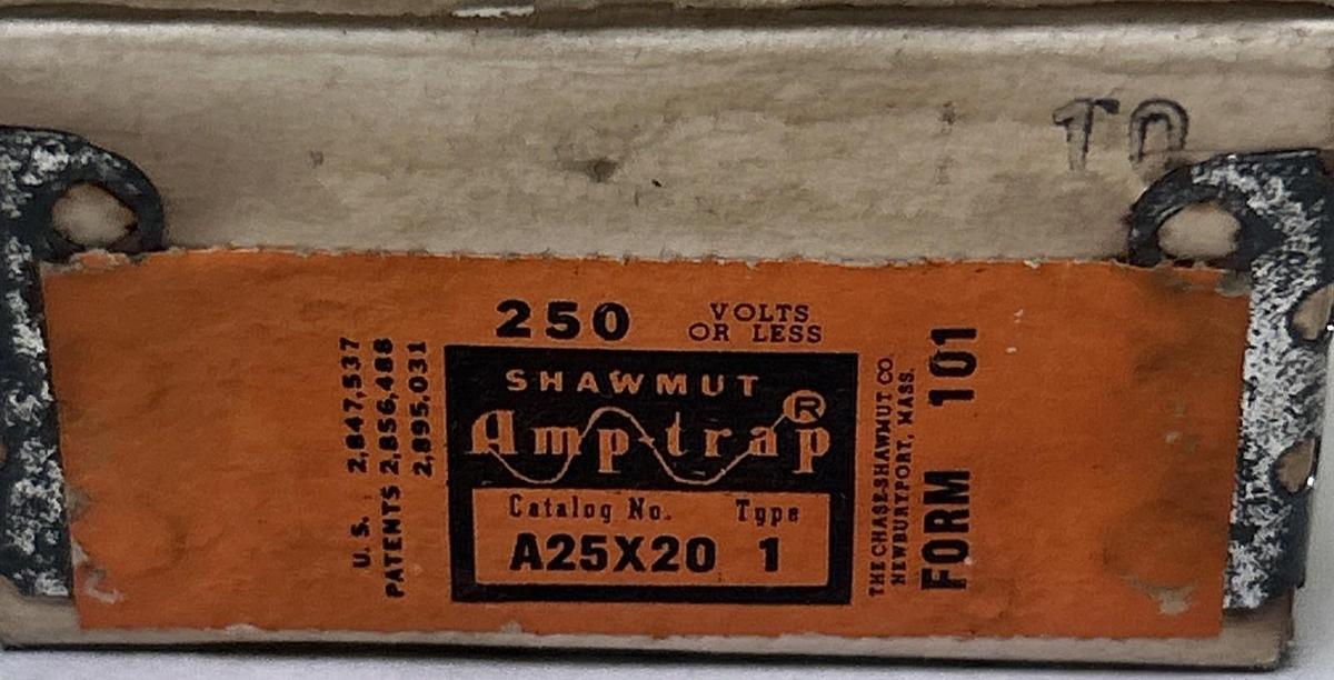 SHAWMUT,A25X20,FUSE 20A 250V LOT OF 10 NOS