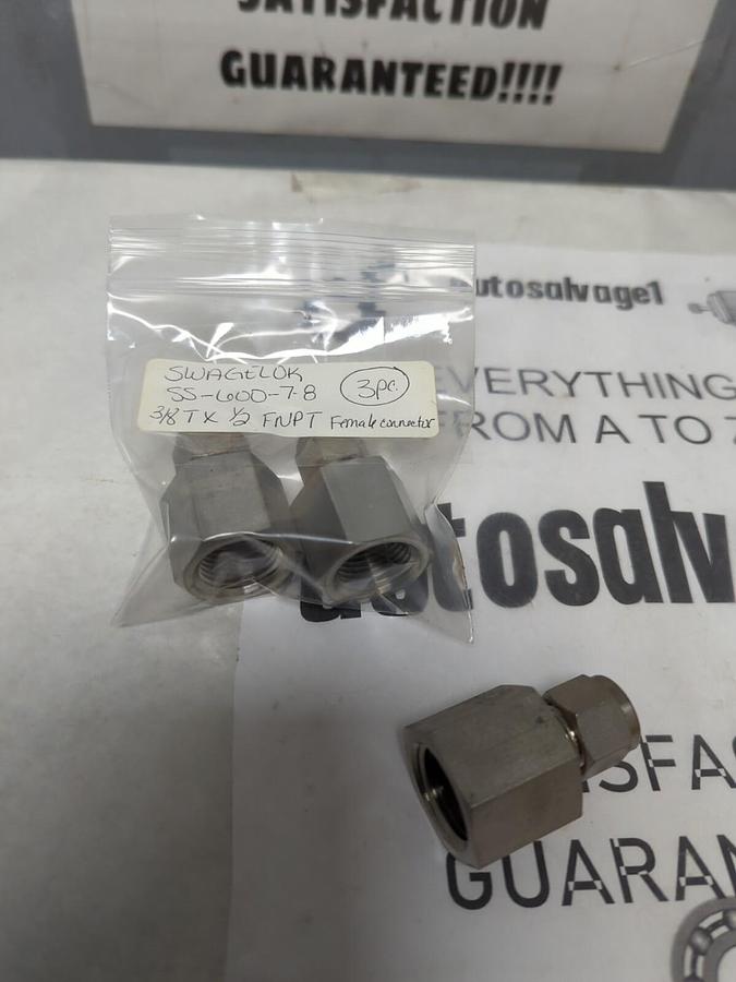SWAGELOK,SS-600-7-8,3/8TX1/2FNPT FEMALE CONNECTOR LOT OF 3 NOS
