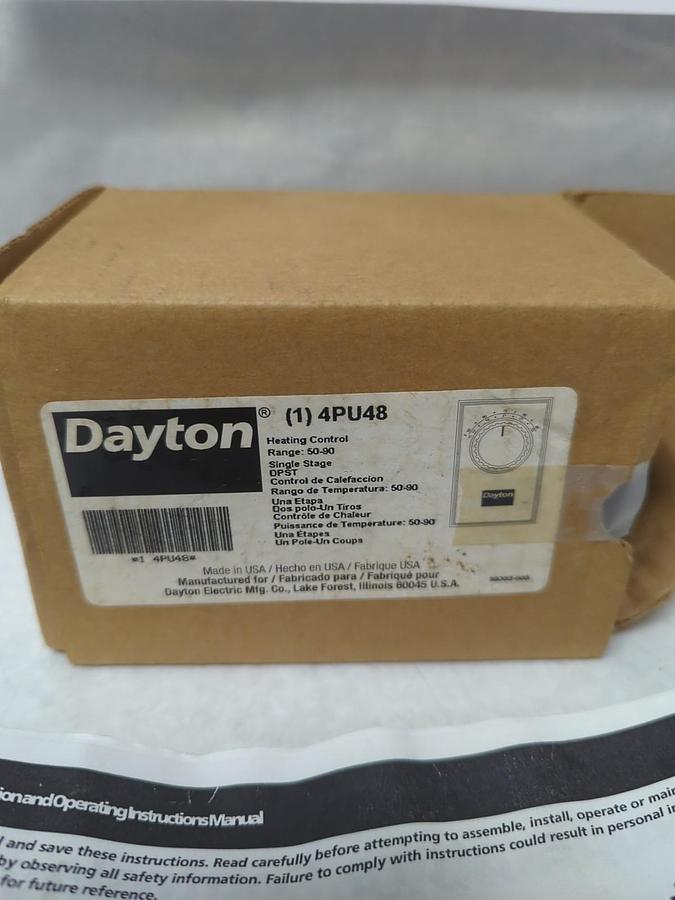 DAYTON,4PU48,HEATING CONTROL SINGLE STAGE DPST THERMOSTAT NOS