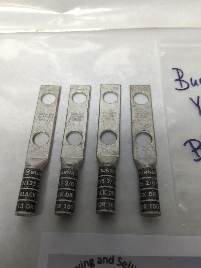 BURNDY,YA26-2N,COMPRESSION LUG 2-HOLE N125 LNG BARREL BLACK DIE LOT OF 4 NOS
