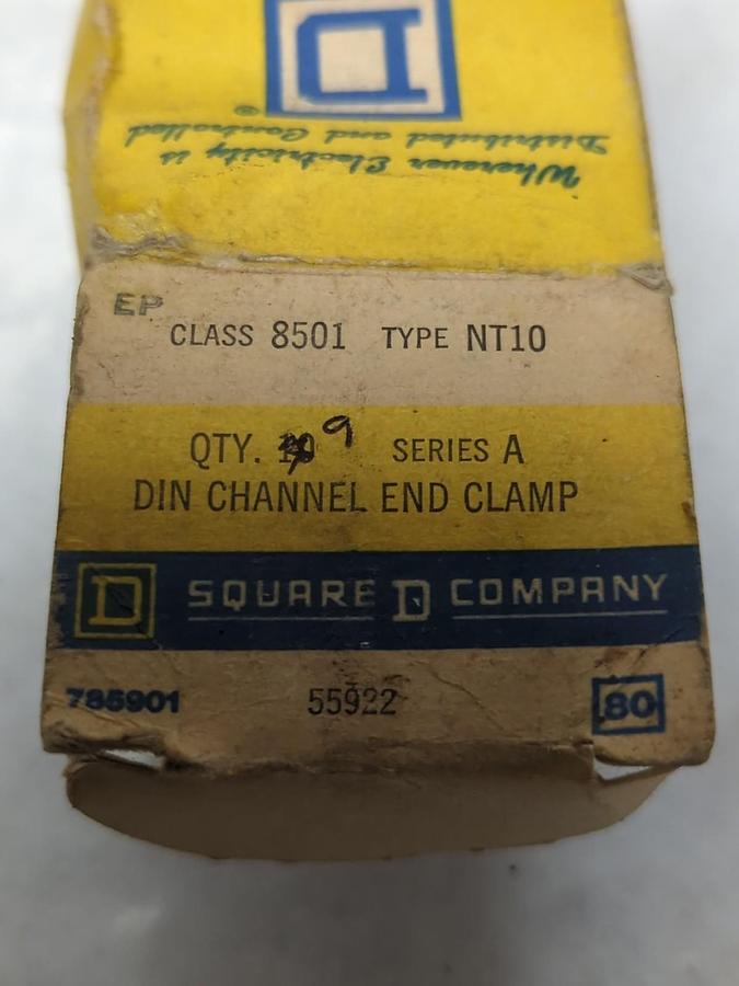 SQUARE D,8501-N10,DIN CHANNEL END CLAMP BOX OF 9 PCS. NOS