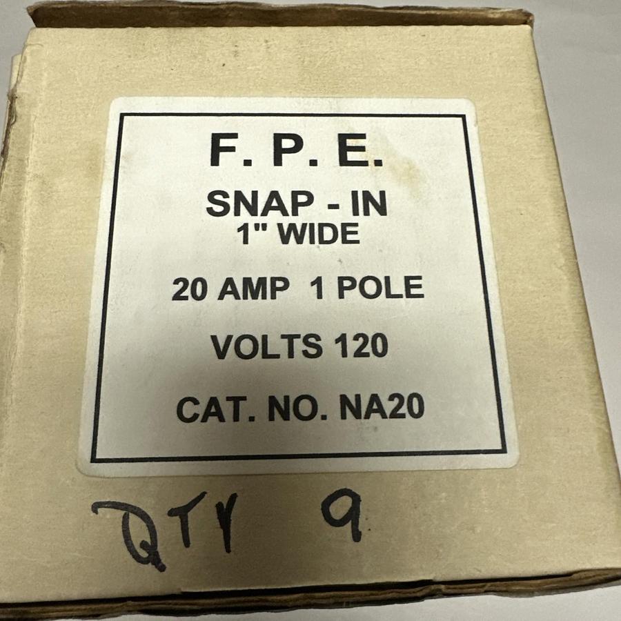 Used Fereral Pacific Electric,NA20,20 Amp 1 Pole Snap On Circuit Breaker LOT of 9