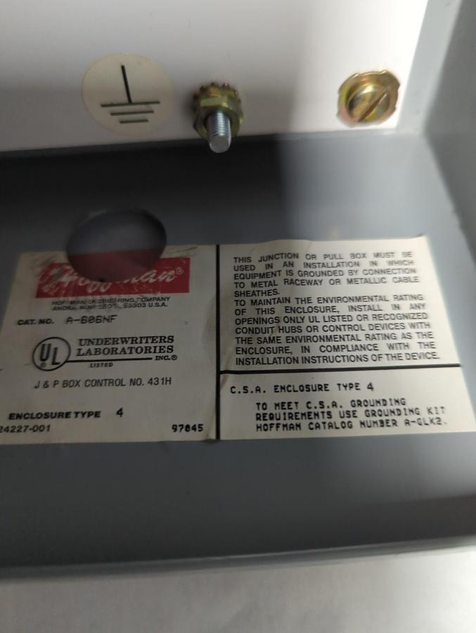 Used HOFFMAN,A-606NF,TYPE 4 ENCLOSURE PRE-OWNED
