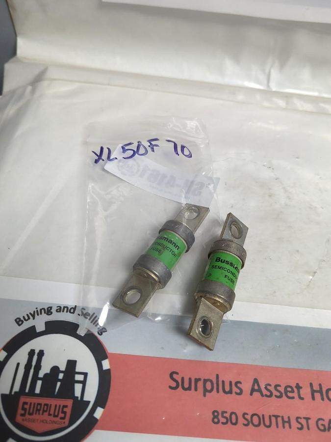 Used COOPER BUSSMANN,XL50F70,SEMICONDUCTOR 70 AMP FUSE LOT OF 2 PRE-OWNED