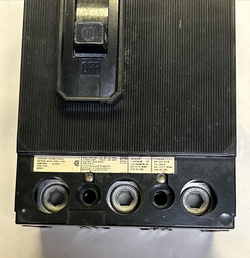 Used ITE,QJ3-B150,CIRCUIT BREAKER 150A 240V 3P