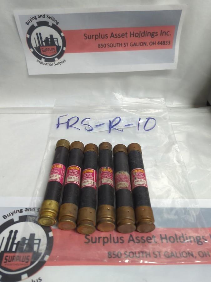 Used COOPER BUSSMANN,FRS-R-10,FUSETRON 10 AMP FUSE LOT OF 6 PRE-OWNED