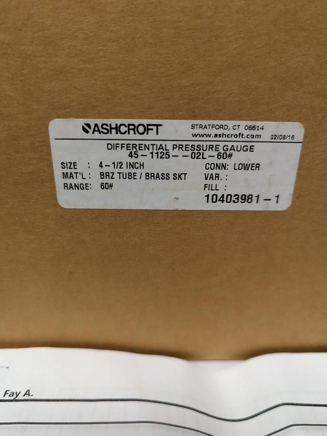 ASHCROFT,45-1125-02L-60#,4-1/2 IN BRZ TUBE/BRASS SKT 60# RANGE NOS