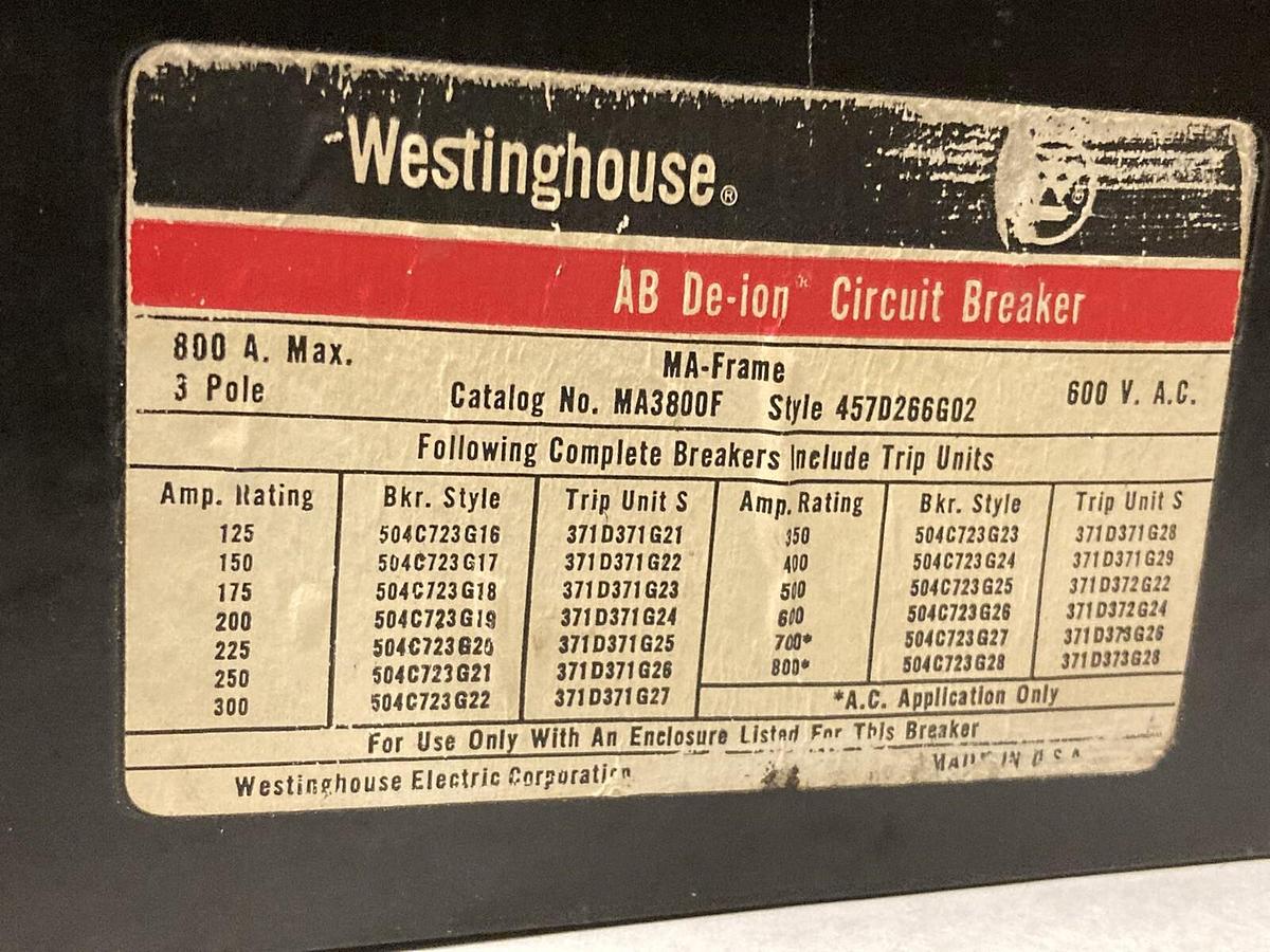 Used Westinghouse,MA3800F,Circuit Breaker