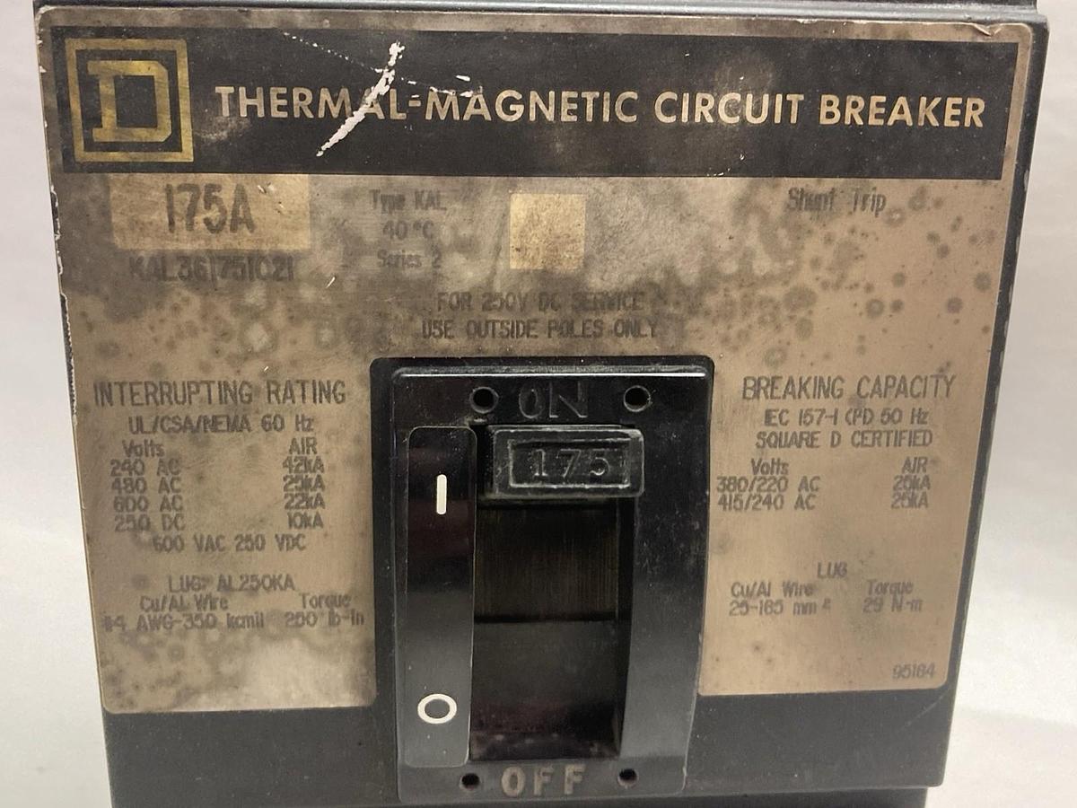 Used Square D,KAL361751021,Thermal-Magnetic Circuit Breaker 175A 380/220Vac