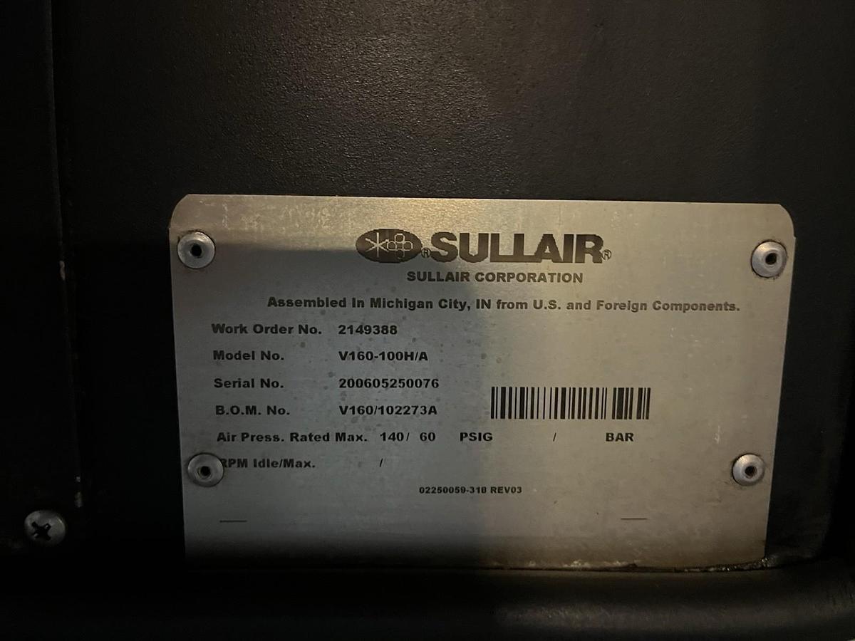 Used Sullair,V160-100H/A,Rotary Screw Compressor 100HP 460V 82000HRS Insp 1/22/25