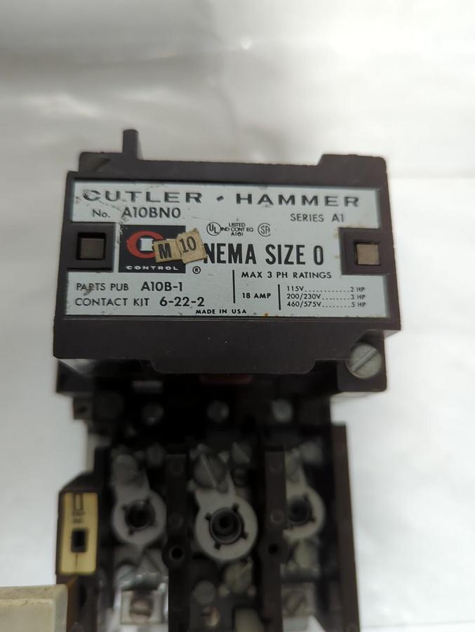 Used CUTLER HAMMER,A10BN0,SERIES A1 NEMA SIZE 0 CONTACTOR/MOTOR STARTER PRE-OWNED