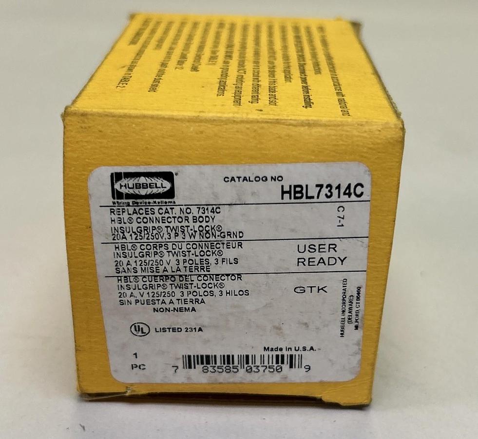 HUBBELL,HBL7314C,LOCKING CONNECTOR 20 AMP 3 POLE 3 WIRE 125/250V NOS