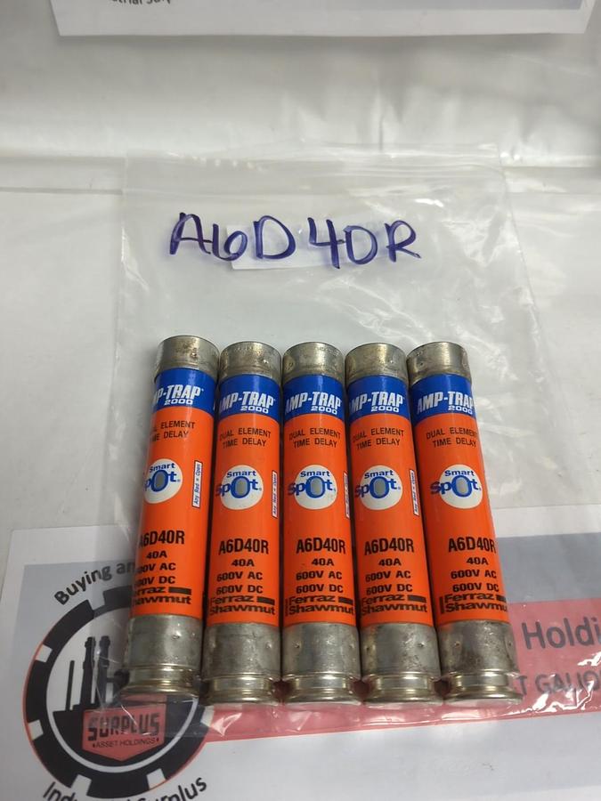 Used GOULD SHAWMUT,A6D40R,SMART SPOT 40 AMP FUSE LOT OF 5 PRE-OWNED