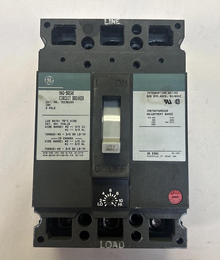 Used GENERAL ELECTRIC GE,TEC36150,CIRCUIT BREAKER 150A 600V 3P