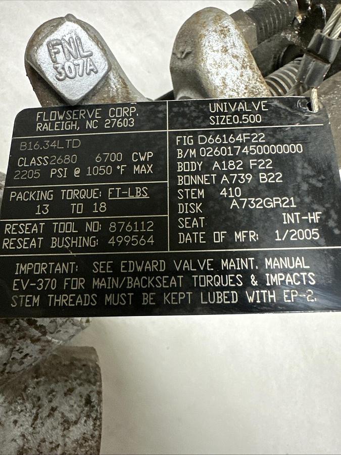 Flowserve,D66164F22,Univalve 1/2" Class 2680