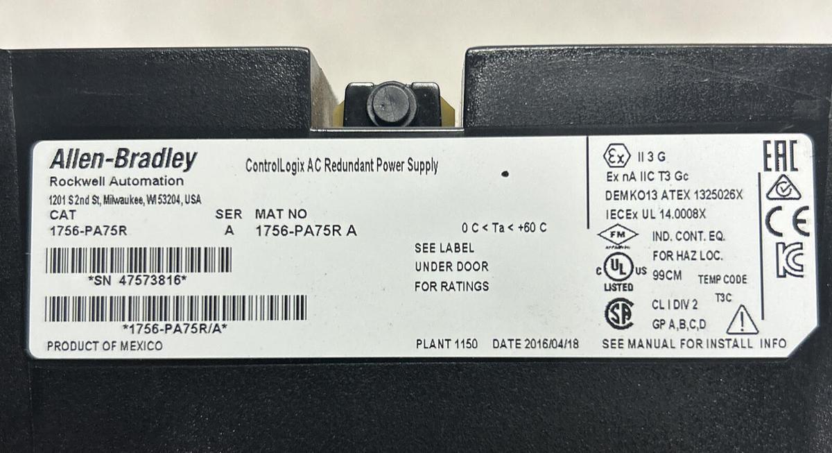 Used ALLEN BRADLEY,1756-PA75R,POWER SUPPLY