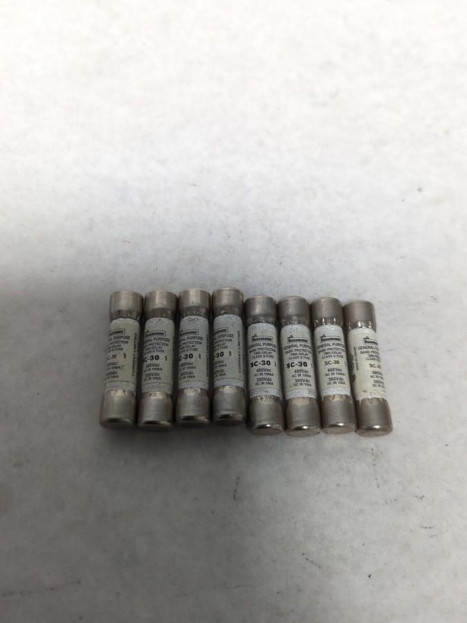 Used COOPER BUSSMANN,SC-30,GENERAL PURPOSE 30 AMP FUSE LOT OF 8 PRE-OWNED