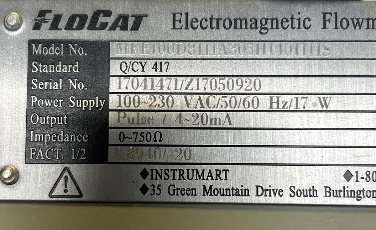 Used FLOCAT,MFE100D8111A305H1401111S,ELECTROMAGNETIC FLOWMETER