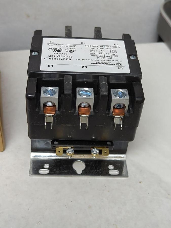 BREAKERS UNL.,BUC730U20,DEFINITE PURPOSE CONTACTOR 3-POLE 75 FLA 120V AC NEW