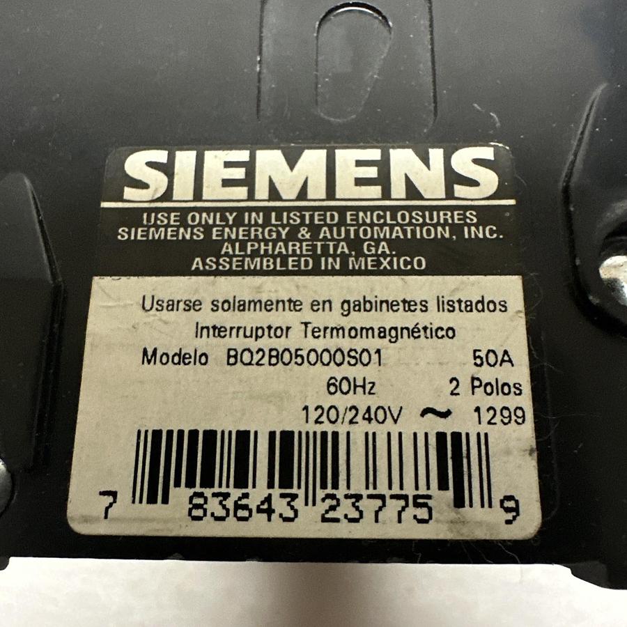 Siemens,BQ2B05000S01,50 Amp 2 Pole Shunt Trip Circuit Breaker