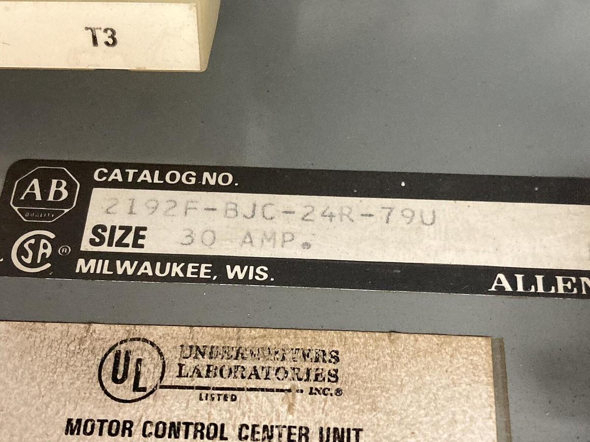 Used Allen-Bradley,2100 2192F,30 Amp 12 Inch MCC Disconnect Feeder Bucket