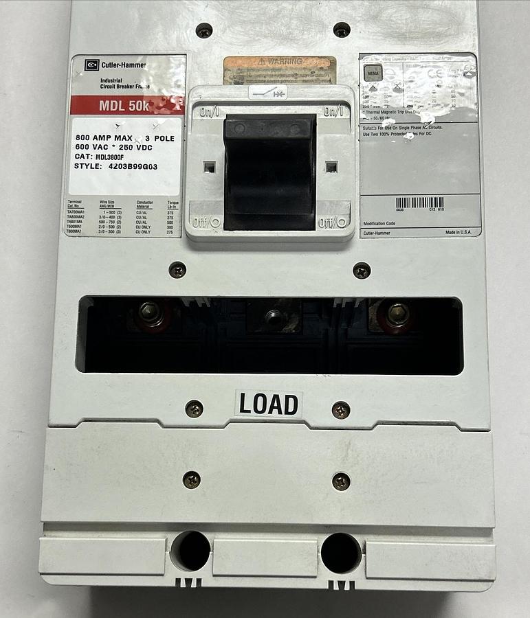 CUTLER-HAMMER,MDL3800F,CIRCUIT BREAKER FRAME 800A 600V 3P NEW