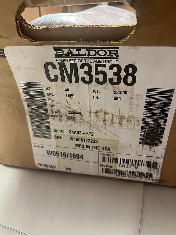 BALDOR,CM3538,C-FACE MOTOR 1/2HP 3PH 1725RPM 56C
