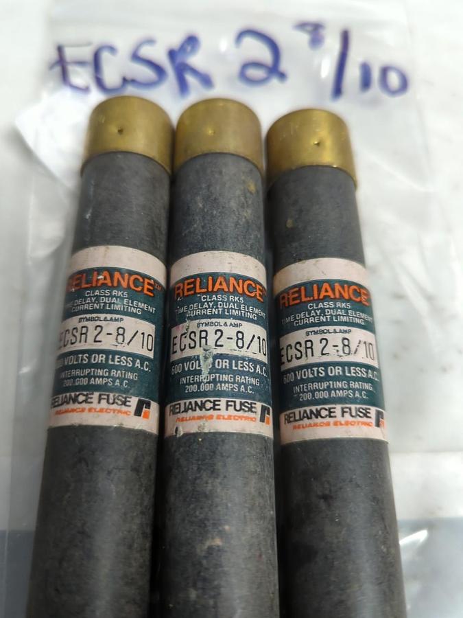 Used RELIANCE,ECSR-2-8/10,TIME-DELAY 2-8/10 AMP FUSE LOT OF 3 PRE-OWNED