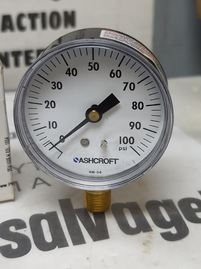 ASHCROFT,25W1005 H 02L,PRESSURE GAUGE 2-1/2 IN 1/4 IN LOWER NPT 0-100PSI NOS
