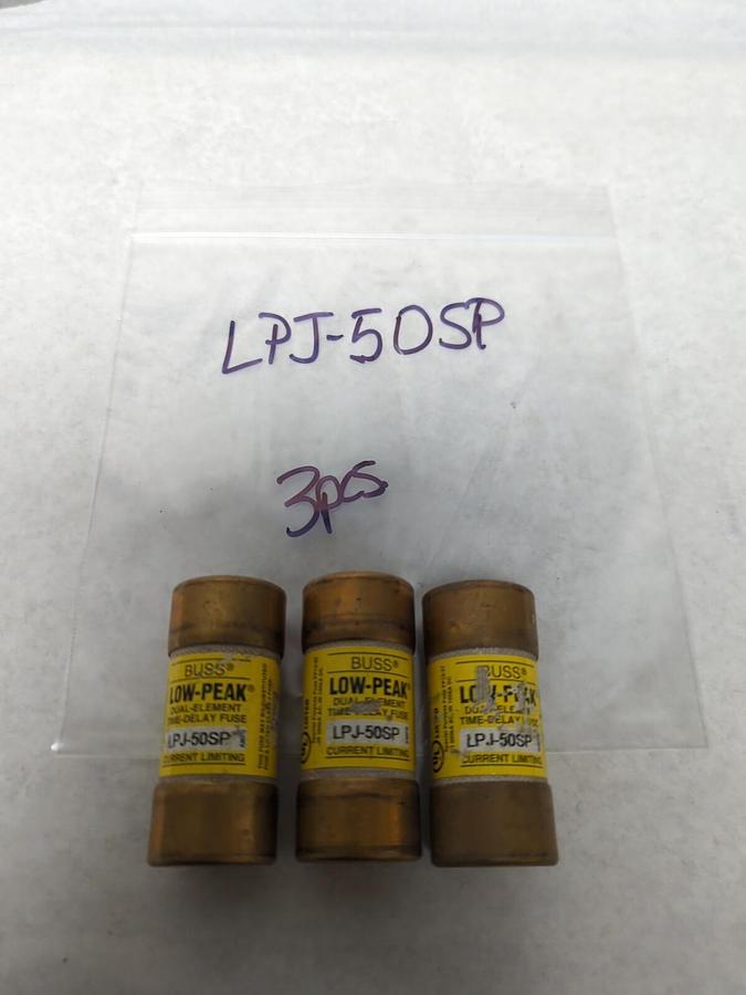 Used COOPER BUSSMANN,LPJ-50SP,LOW-PEAK 50 AMP FUSE LOT OF 3 PRE-OWNED