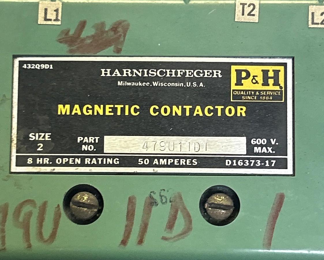 Used P&H,479U11D1,MAGNETIC CONTACTOR SIZE 2 50A 600V