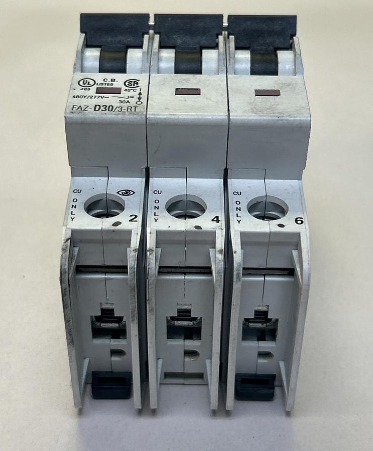 Used EATON,FAZ-D30/3-RT,CIRCUIT BREAKER 30A 480Y/277V 3POLE
