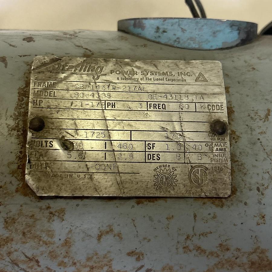 Used STERLING,80-4398,GEAR MOTOR 1.5HP 230/460V 1725RPM 3PH CBP1437W-217AL FRAME