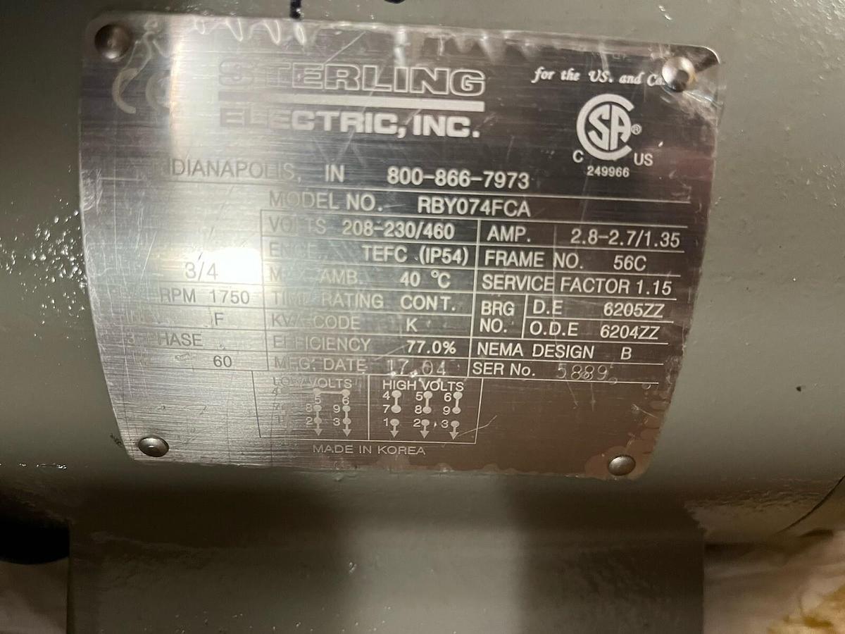 STERLING,RBY074FCA,ELECTRIC MOTOR 3/4HP 1800RPM 56C 3PH
