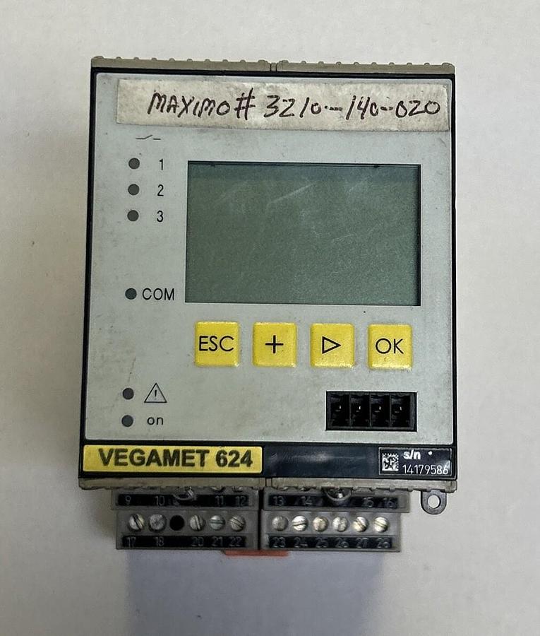 Used VEGA,MET624.XXX,CONTROLLER AND DISPLAY INSTRUMENT FOR LEVEL SENSORS