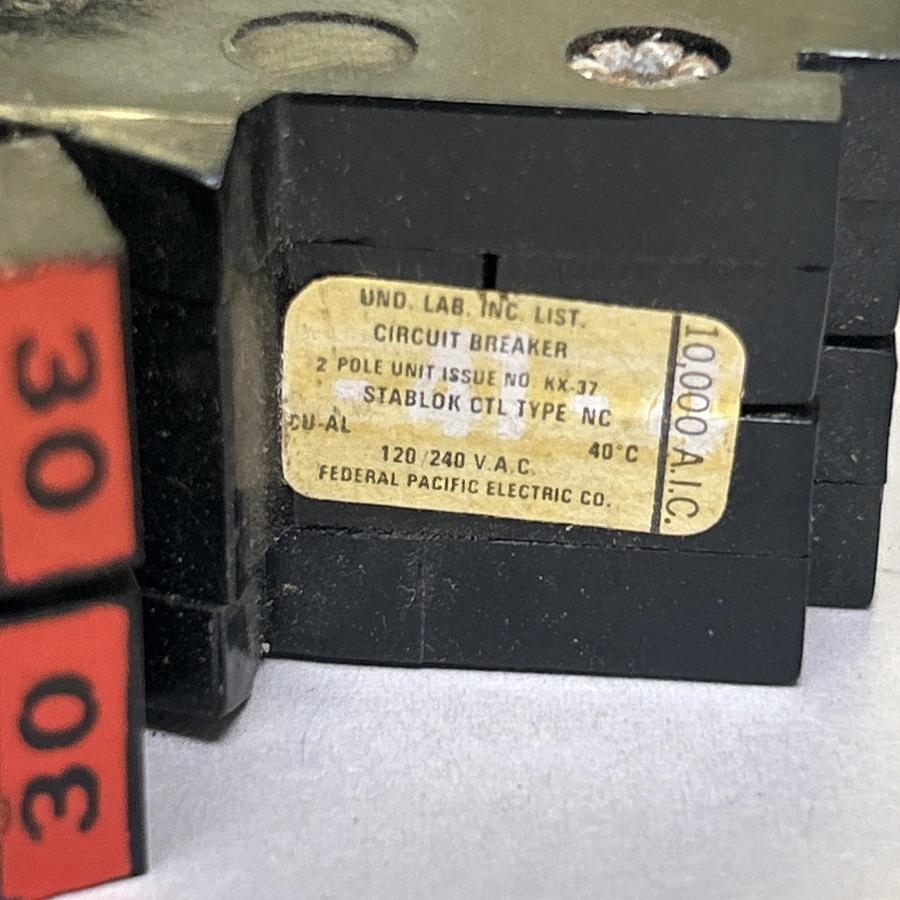 Used FEDERAL PACIFIC,NC230,CIRCUIT BREAKER 30A 120/240V 2P LOT OF 5