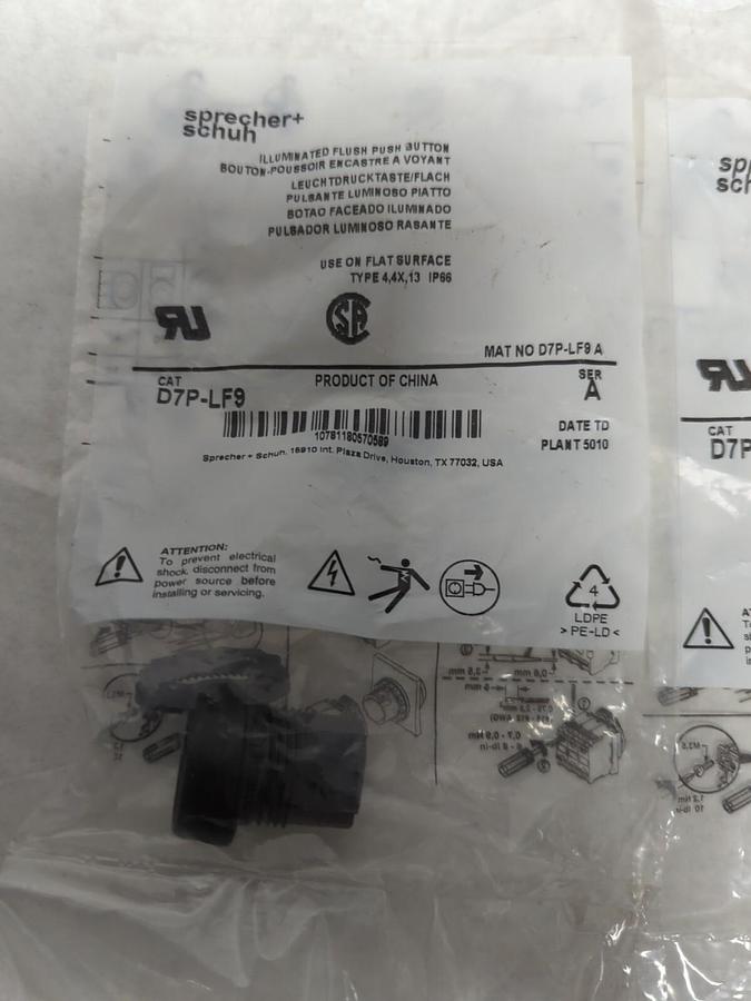 SPRECHER + SCHUH,D7P-LF9,ILLUMINATED FLUSH PUSH BUTTON SERIES A LOT OF 2 NOS